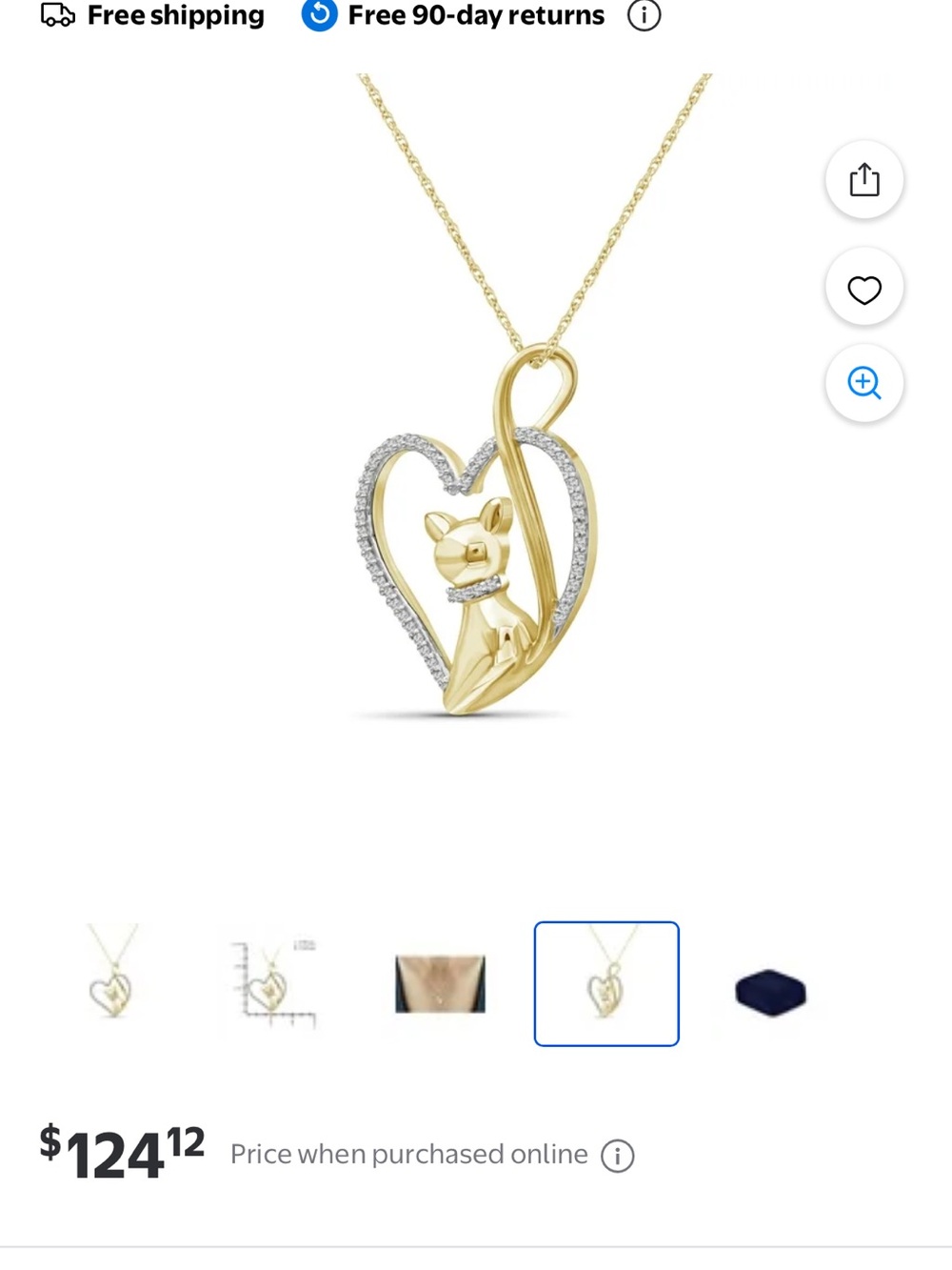 Real Gold and diamond 💎 Cat Heart Pendant silver accents